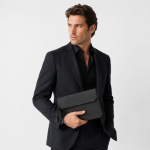 Black Nubuck Crocodile Leather Clutch