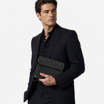 Black Nubuck Crocodile Leather Clutch