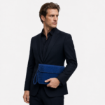 Deep Navy Nubuck Crocodile Leather Clutch