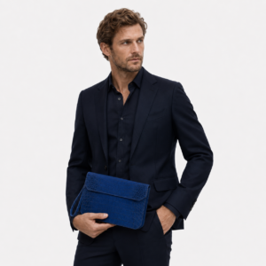 Deep Navy Nubuck Crocodile Leather Clutch