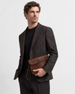 Dark Brown Matte Crocodile Leather Clutch