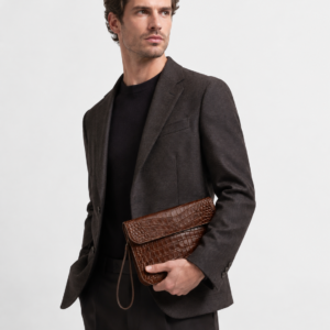 Dark Brown Matte Crocodile Leather Clutch