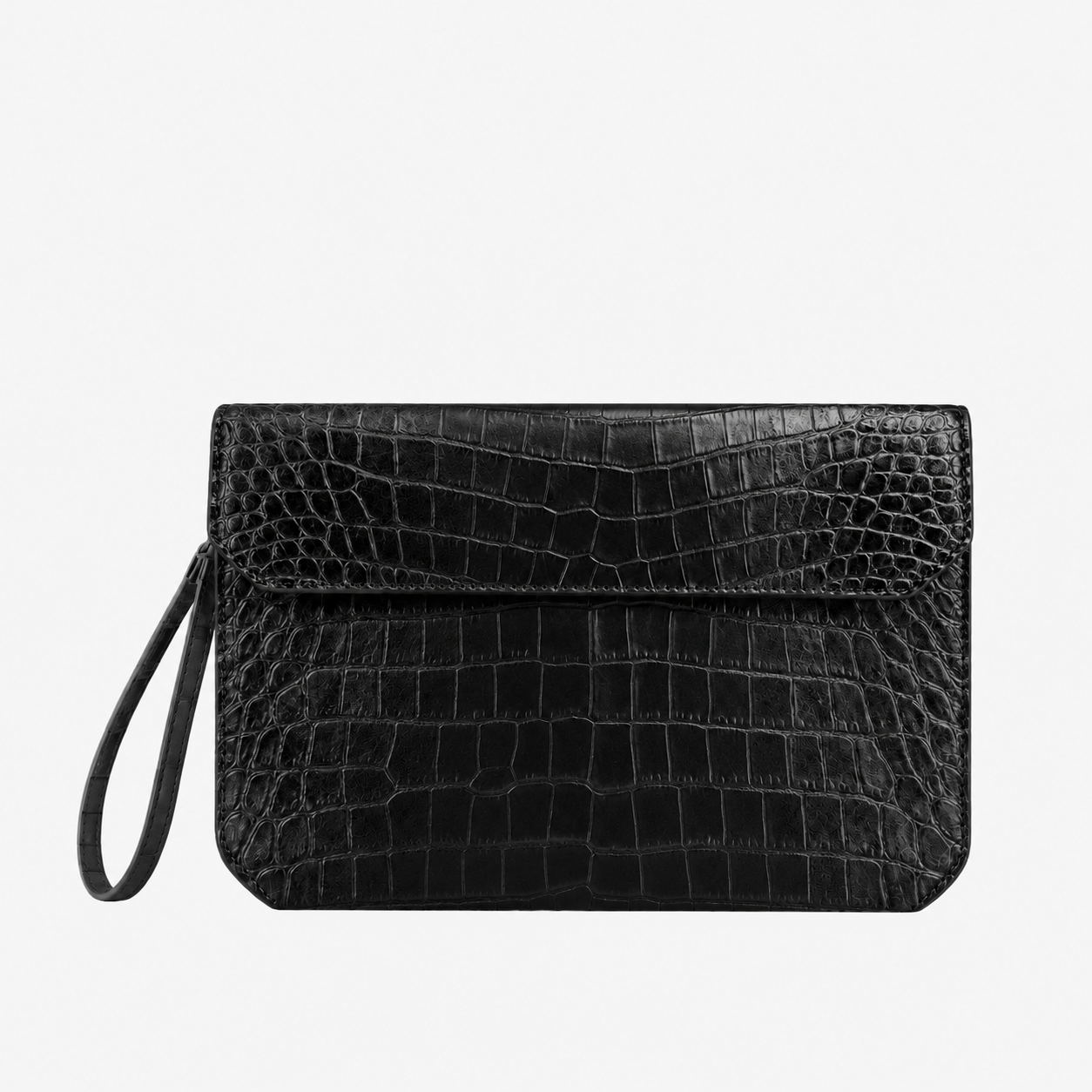 black (3) Black Matte Crocodile Leather Clutch