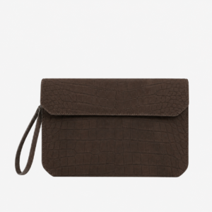 Dark Brown Nubuck Crocodile Leather Clutch