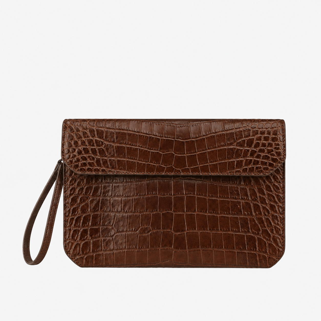brown Dark Brown Matte Crocodile Leather Clutch